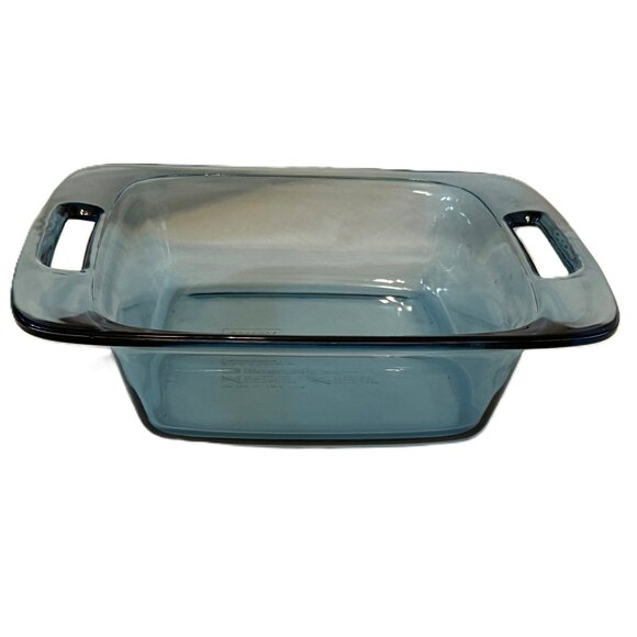 Vintage PYREX BAKING CASSEROLE DISH Cobalt Blue Square 8"x8" 222 USA 2 Quart - Picture 3 of 5